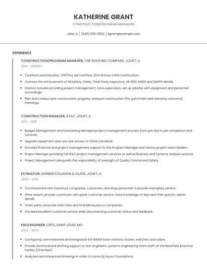 Construction/Program Manager Resume