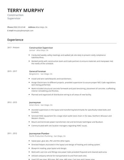 Construction Supervisor Resume