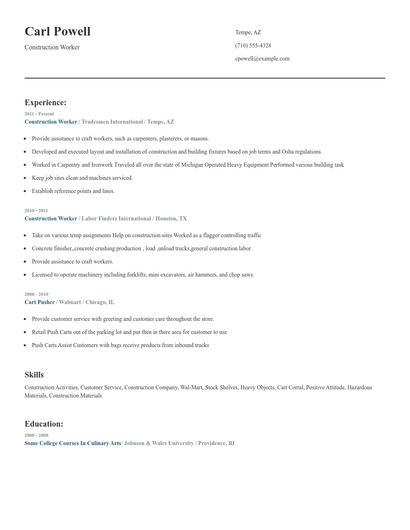 Construction Worker Resume