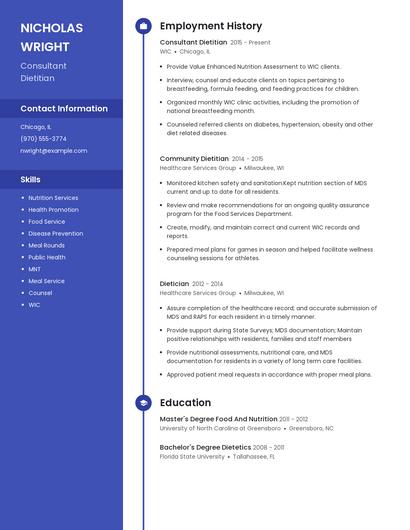 Consultant Dietitian Resume
