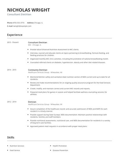 Consultant Dietitian Resume