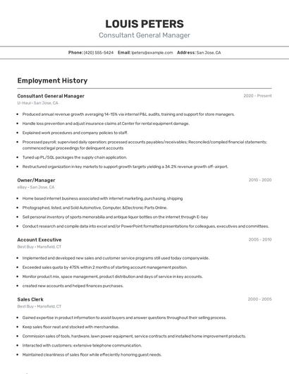Consultant General Manager Resume