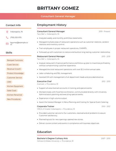 Consultant General Manager Resume