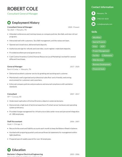 Consultant General Manager Resume