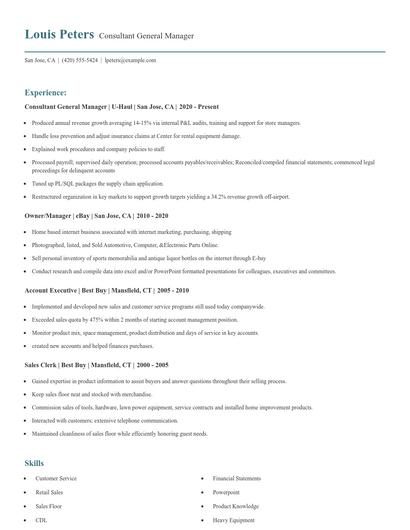 Consultant General Manager Resume