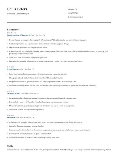 Consultant General Manager Resume