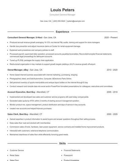 Consultant General Manager Resume