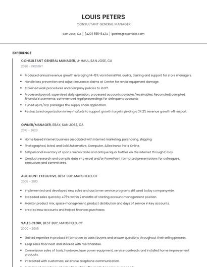 Consultant General Manager Resume