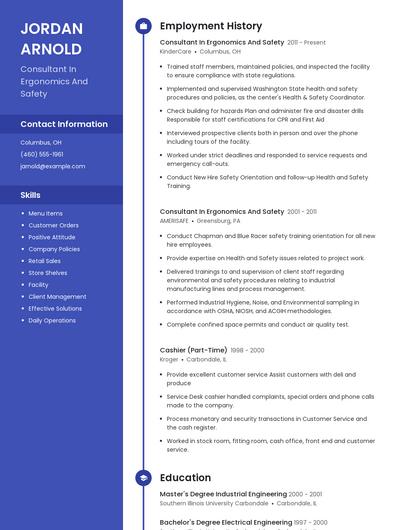 Consultant In Ergonomics And Safety Resume