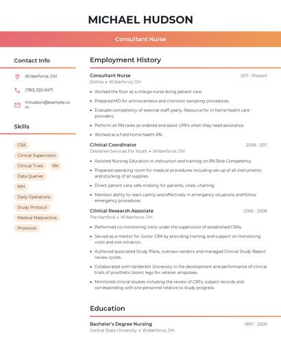 Consultant Nurse Resume