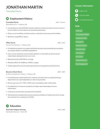 Consultant Nurse Resume