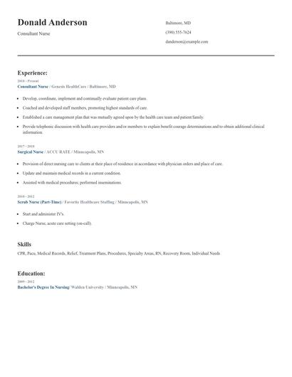 Consultant Nurse Resume