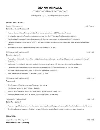 Consultant-Senior Accountant Resume