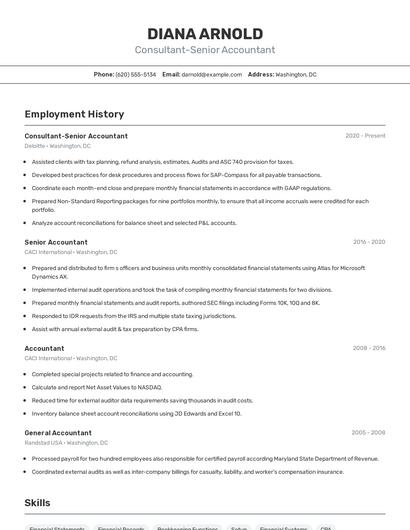 Consultant-Senior Accountant Resume