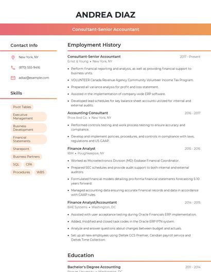 Consultant-Senior Accountant Resume