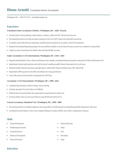 Consultant-Senior Accountant Resume