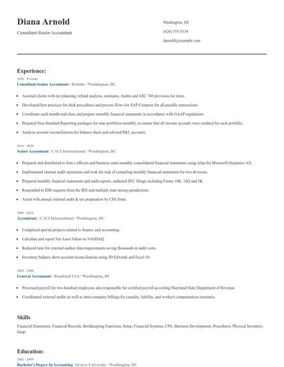 Consultant-Senior Accountant Resume