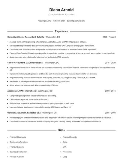 Consultant-Senior Accountant Resume