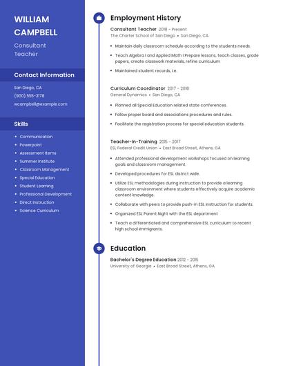 Consultant Teacher Resume