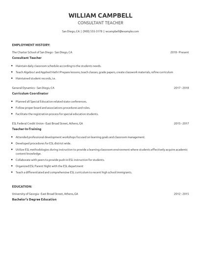 Consultant Teacher Resume