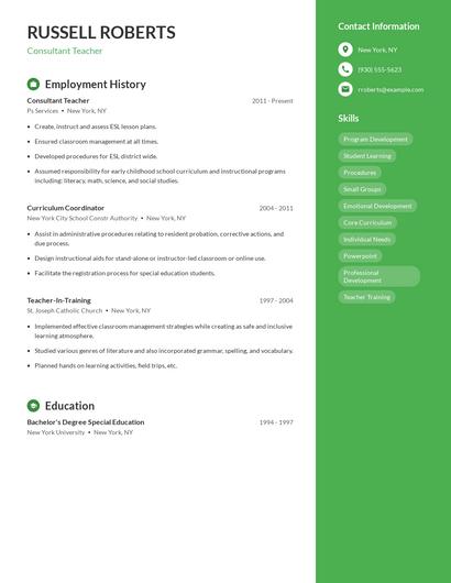 Consultant Teacher Resume