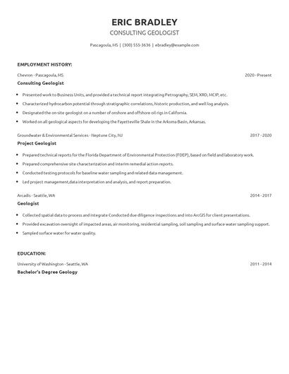 Consulting Geologist Resume