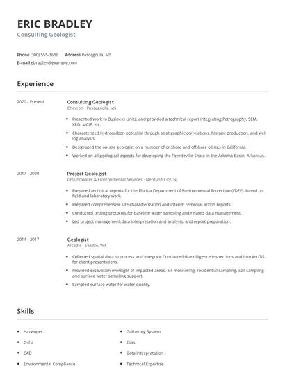 Consulting Geologist Resume