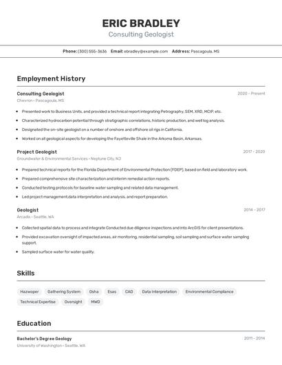Consulting Geologist Resume