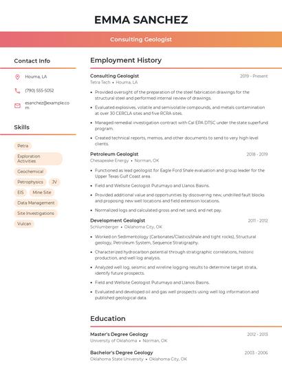 Consulting Geologist Resume