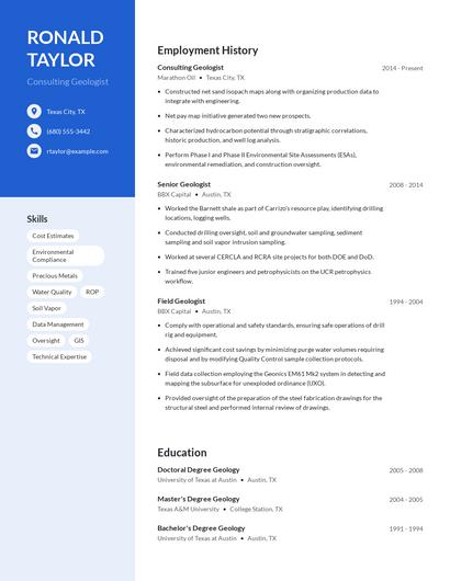 Consulting Geologist Resume