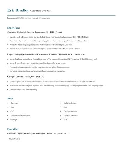 Consulting Geologist Resume