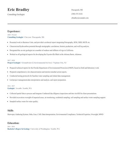 Consulting Geologist Resume