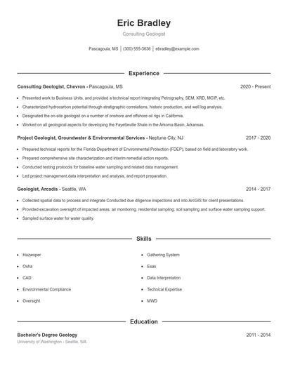 Consulting Geologist Resume