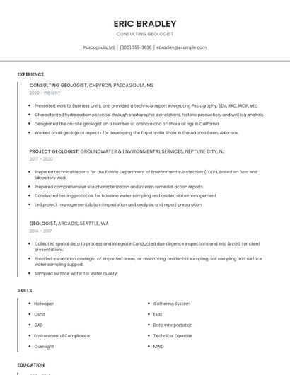 Consulting Geologist Resume