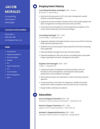 Consulting Petroleum Geologist Resume