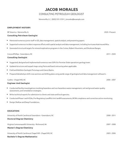 Consulting Petroleum Geologist Resume