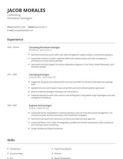 Consulting Petroleum Geologist Resume