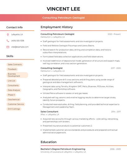 Consulting Petroleum Geologist Resume