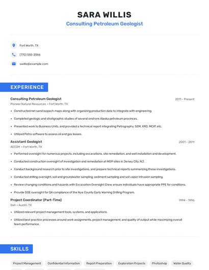 Consulting Petroleum Geologist Resume