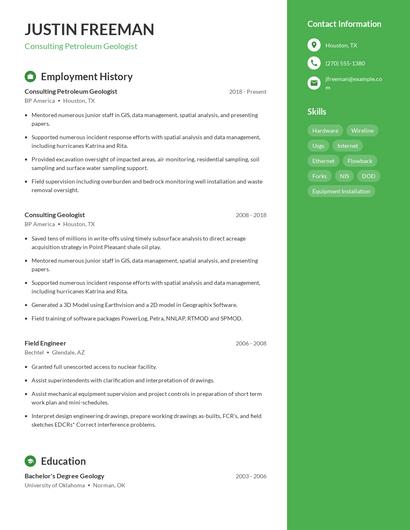 Consulting Petroleum Geologist Resume