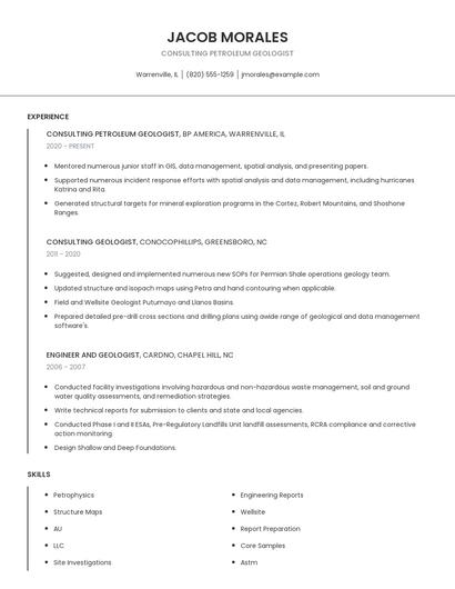 Consulting Petroleum Geologist Resume