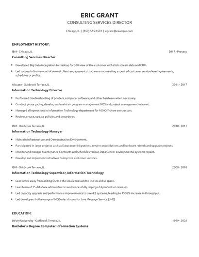 Consulting Services Director Resume