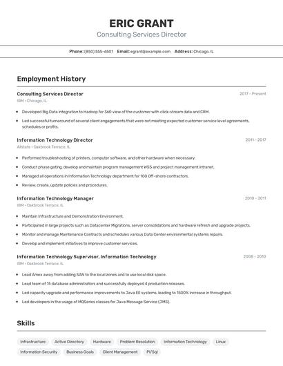 Consulting Services Director Resume