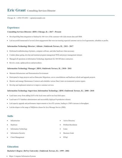 Consulting Services Director Resume