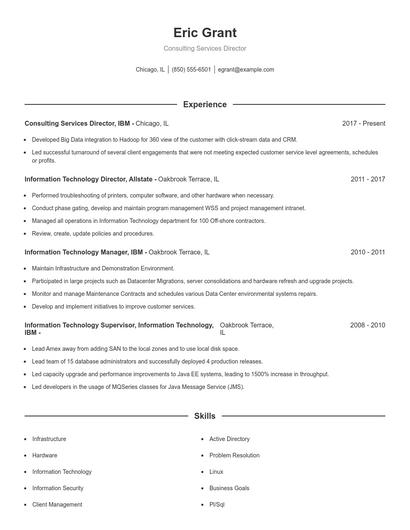 Consulting Services Director Resume