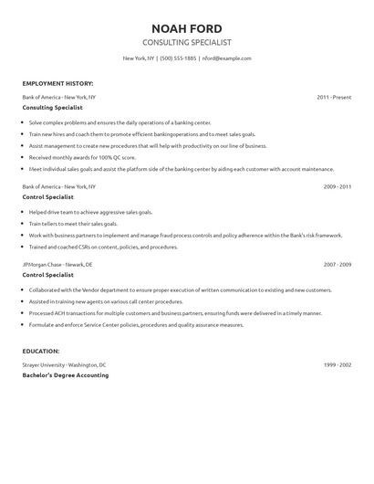 Consulting Specialist Resume