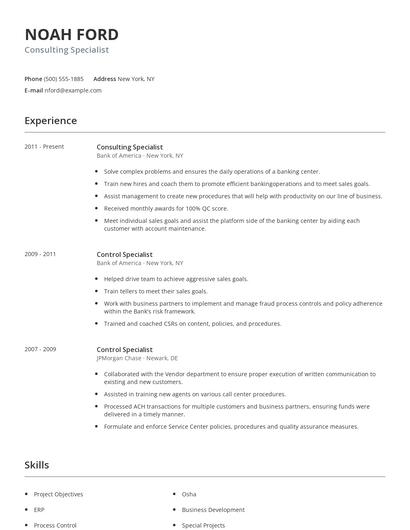Consulting Specialist Resume