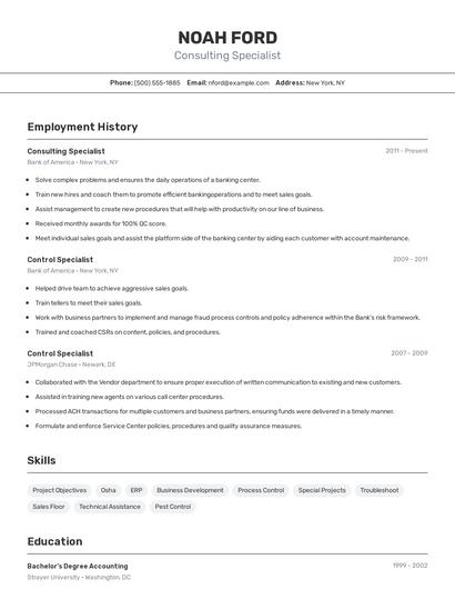 Consulting Specialist Resume