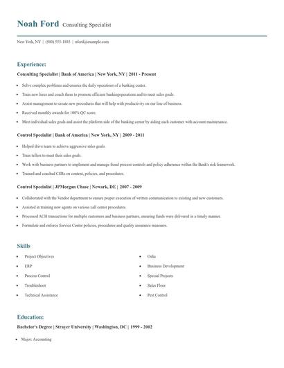 Consulting Specialist Resume