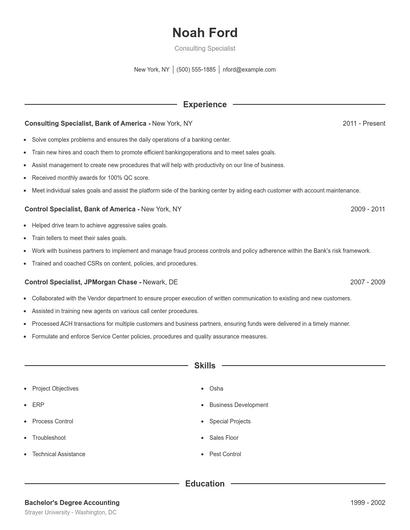 Consulting Specialist Resume